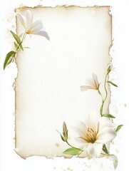 Beautiful floral frame with elegant white flowers and a soft textured background for personalized messages. Generative AI