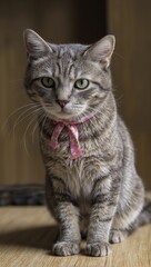 Obraz premium Adorable cat wearing a ribbon accessory
