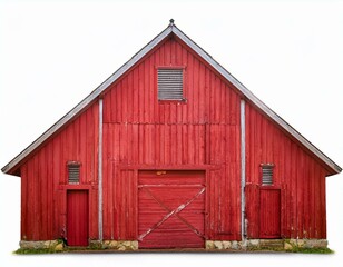 rustic red wooden barns isolated with white background