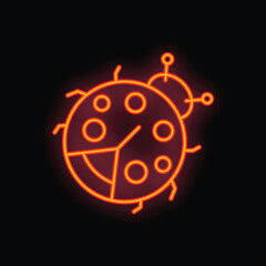 Neon sign of a ladybug is glowing, representing the concept of nanotechnology