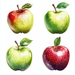 Variety of apples displayed on a white background showcasing different colors and textures
