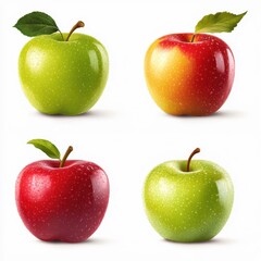 Variety of apples displayed on a white background showcasing different colors and textures