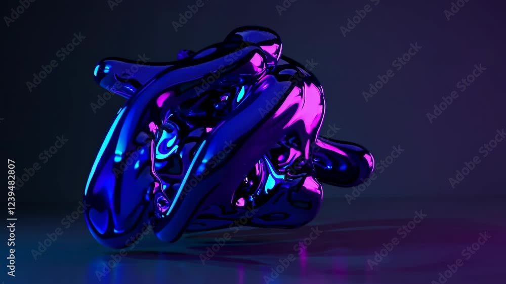 Aufkleber abstract metallic sculpture with neon blue and pink lighting effects. flowing liquid-like forms in d
