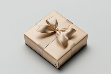 Obraz premium Gold wrapped box with a ribbon tied around it