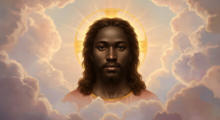 A Portrait of Jesus Christ Among the Clouds