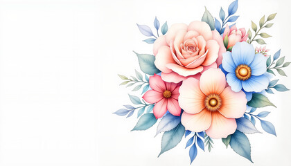Obraz premium Elegant silk flower bouquet illustration in pastel tones with copy space, wedding decor