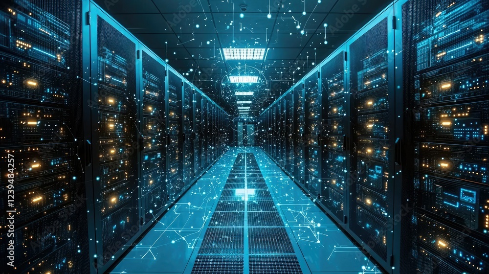Poster illuminated server room data center network infrastructure