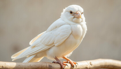 Albino crow perched quietly on branch, serene beauty