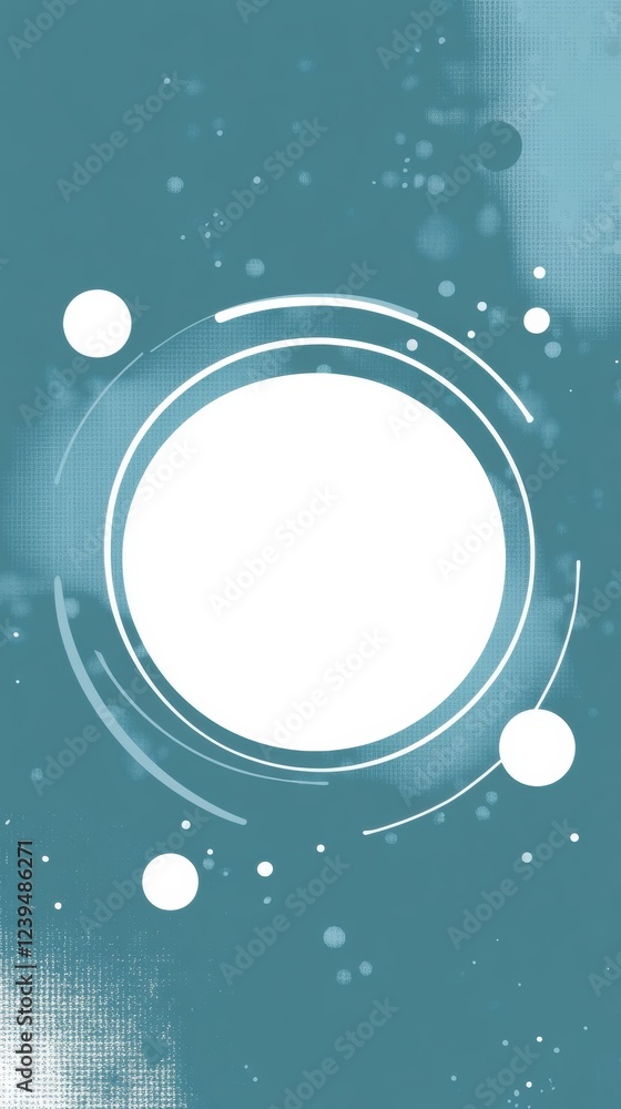 Poster Abstract circular design with light dots on a blue green background for creative projects and digital use. Generative AI
