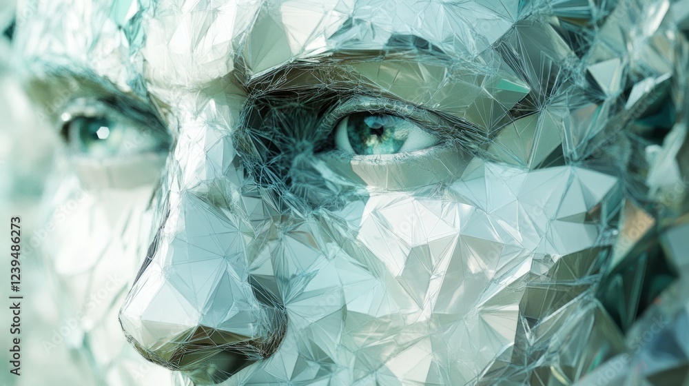 Poster crystalline face abstract 3d model with geometric triangular facets