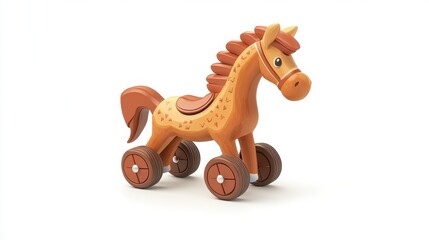 Cute Wooden Toy Horse for Kids with Bright Colors and Wheels