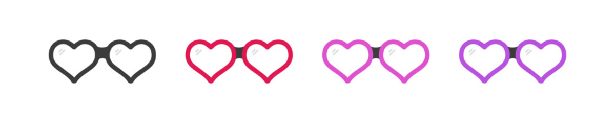 Stylish heart-shaped glasses icons. Sign glasses shape heart. Lens shaped love illustration in vector design style
