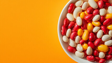 Obraz premium Bowl of colorful beans on orange background