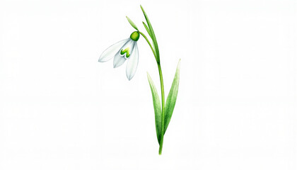 Obraz premium Snowdrop flower with green leaves