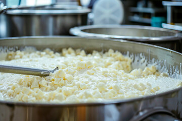High-Quality Cheese Production Line in a Modern Factory, Generative AI Image