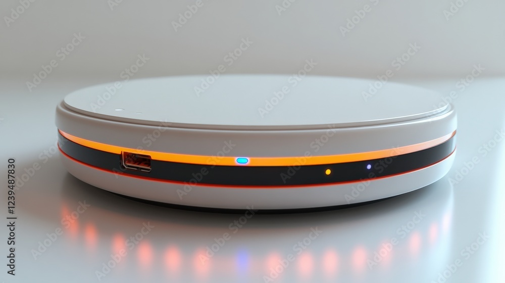 Poster modern sleek device with glowing indicators on a smooth surface, showcasing technology in action
