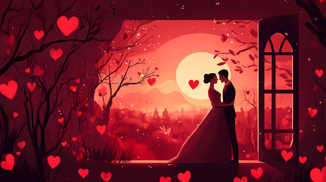 A romantic holiday celebrated on february often associated with a traditional red color scheme and symbolic heart motifs. Symbolic Motifs. Illustration