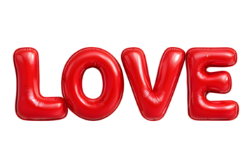 3D Red 'LOVE' Text With Glossy Balloon Effect