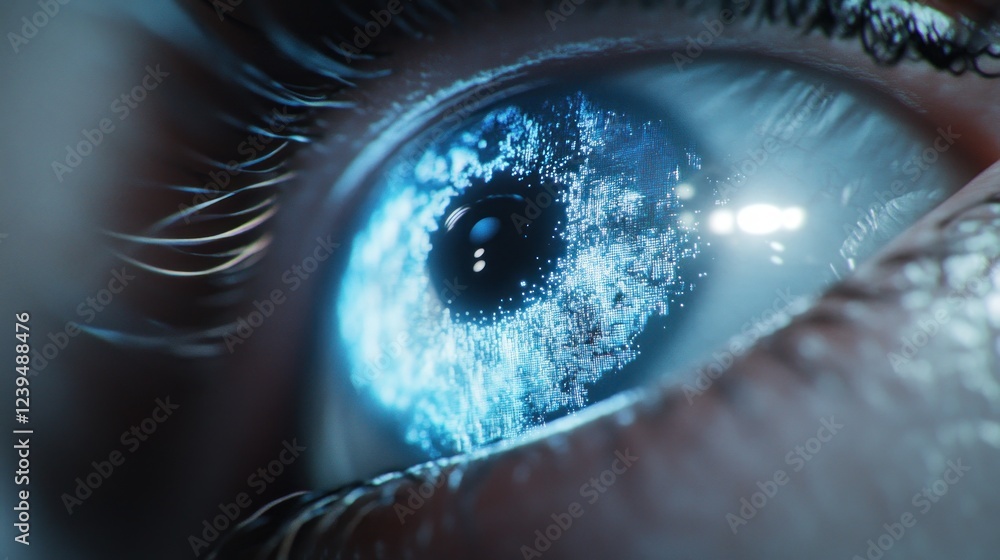 Poster digital vision: a close-up of a human eye displaying data and technological integration