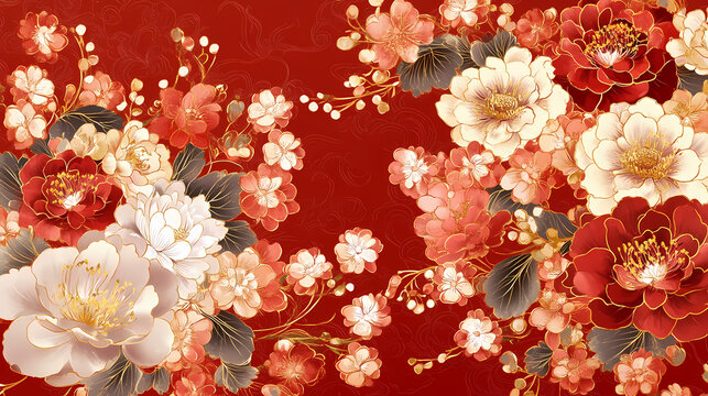 Elegant cheongsam with intricately designed flowers and patterns, silk fabric, asian fashion, symbolic motifs. Symbolic Motifs. Illustration