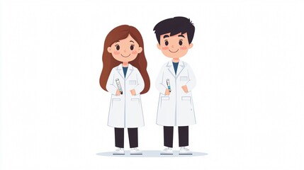 Boy and Girl in Science Gowns Standing Together, Vector Illustration