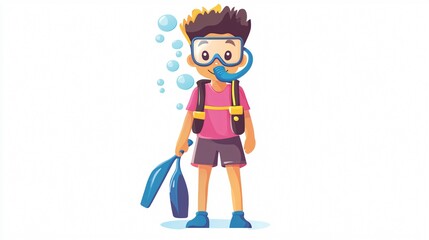 Carefree Boy Wearing Snorkel and Fins for Underwater Exploration in Tranquil Waters