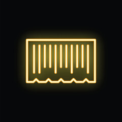 Bright, glowing yellow neon sign of a barcode on a black background