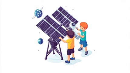 Fototapeta premium Young Technicians Working Together to Install a Satellite Dish on a White Background