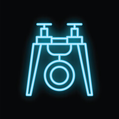 Blue glowing neon line camping gas stove icon isolated on black background. Portable gas burner. Hiking, camping equipment