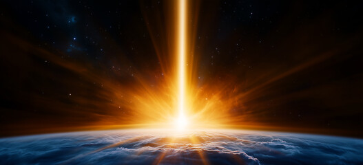 Intense Energy Beam Striking Earth's Atmosphere..