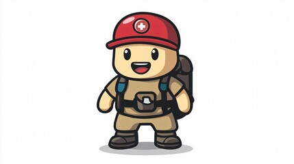 Mascot Character of Emergency Button as a Healthcare Worker Holding a Syringe