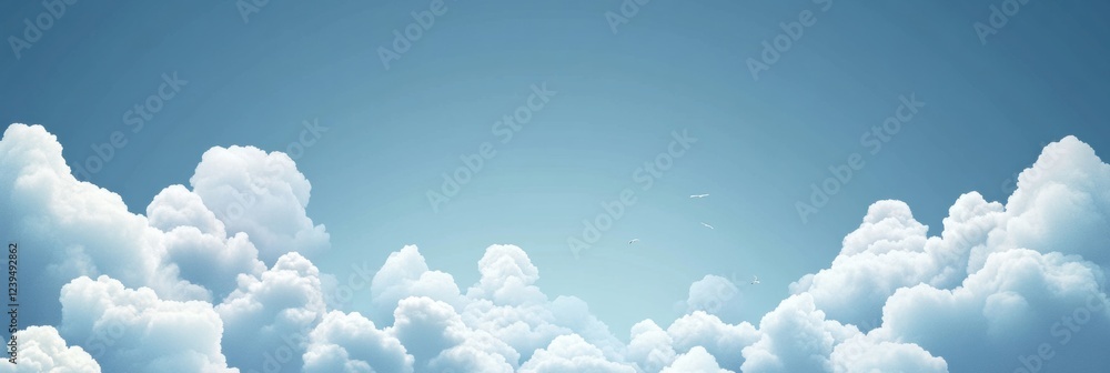 Aufkleber soft white clouds fill a clear blue sky during midday light above an open landscape, creating a sere
