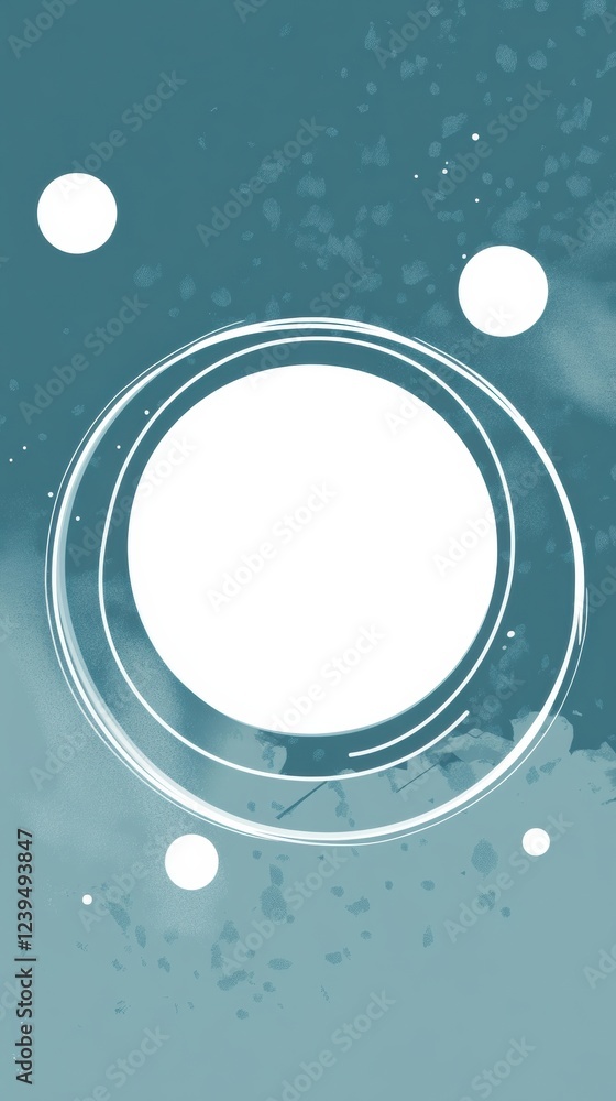 Poster Abstract design featuring circular shapes on a textured teal background with a white center space used for graphic design purposes. Generative AI