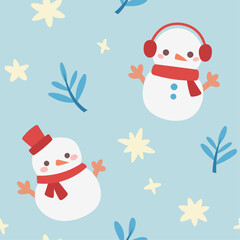 Cute vector winter seamless pattern with snowman illustration.