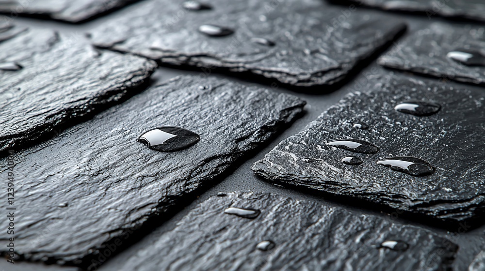Aufkleber wet slate tiles close-up; background blurred; texture; design