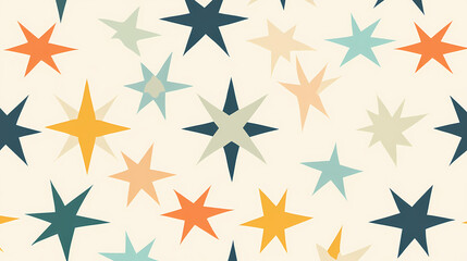 Simple geometric stars in muted tones, evenly spaced on a soft cream backdrop for a modern and minimal look. Geometric Patterns. Illustration