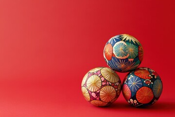 Temari design on a red backdrop