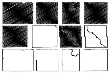 Black Hawk, Benton, Davis, Decatur, Delaware and Emmet County, Iowa (U.S. county, United States of America, USA, U.S., US) map vector illustration, scribble sketch map