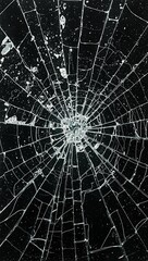 Obraz premium Intricate web of cracked glass with radiating lines