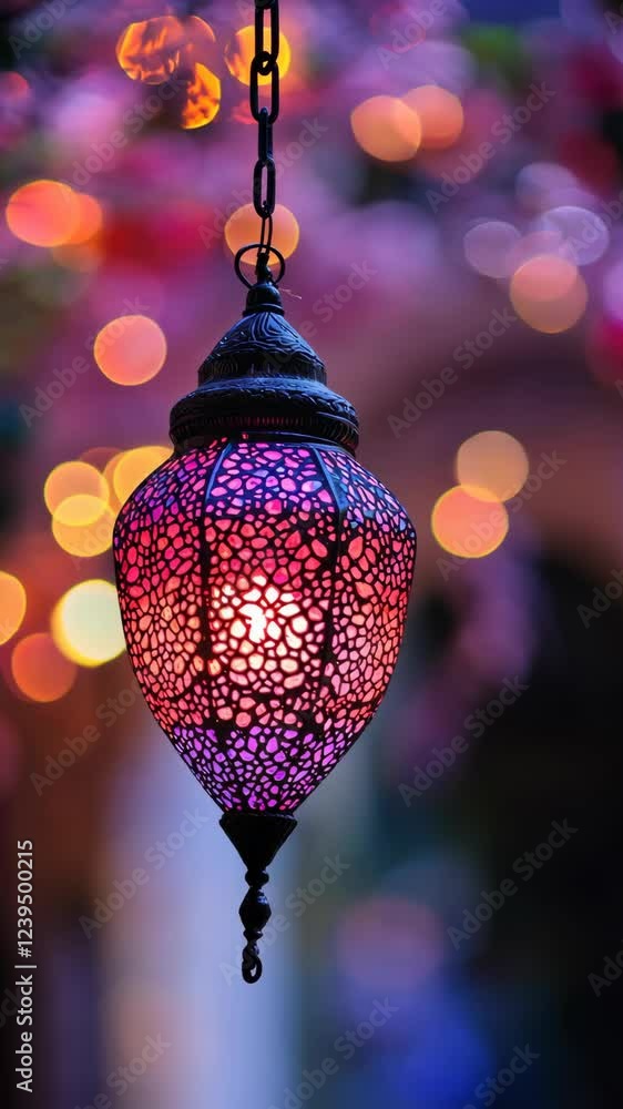 Poster colorful lantern illuminating a vibrant background of bokeh lights in an evening setting