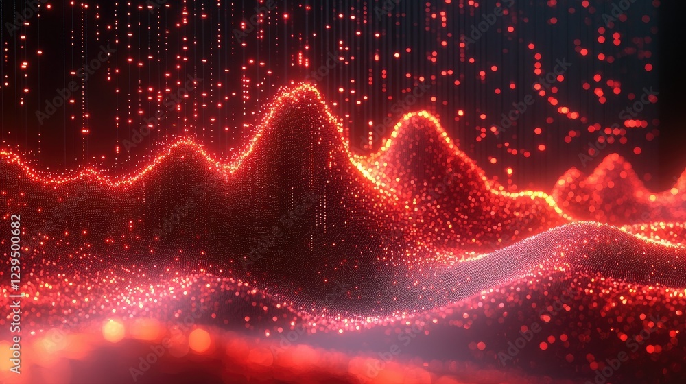 Poster abstract red glowing particle wave data visualization