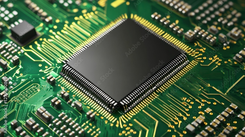 Poster close-up of a computer motherboard showcasing a central processing unit chip