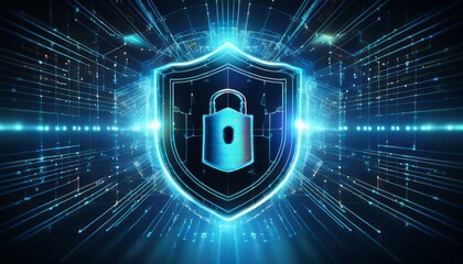 Bouclier numérique avec verrou représentant la cybersécurité et la protection des données.