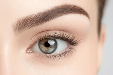 Obraz premium Woman with brown eyebrows and a green eye