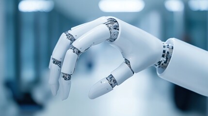 Robotic Hand Close-up on Modern Technology Background with Industrial Design Elements and Digital Interface