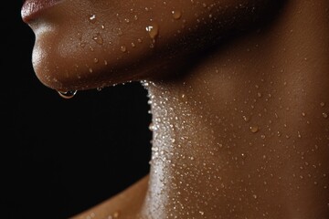 Fototapeta premium Woman's face is wet with water droplets