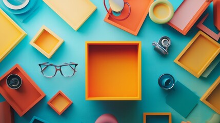 Geometric colorful objects arranged in modern design