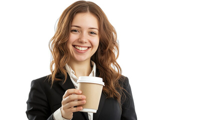 Isolated friendly smiling young adult female wearing professional attire,  for customer service and hospitality themes, transparent background