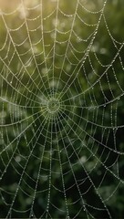 Obraz premium Detailed spider web with dew drops glistening in sunlight