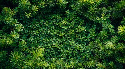 Lush green foliage texture, overhead view, garden background, nature backdrop